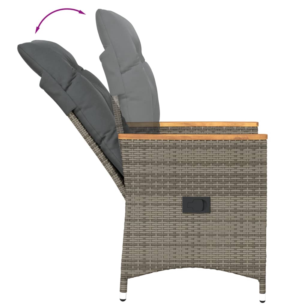 Gartensessel Verstellbar mit Kissen Schwarz Poly Rattan