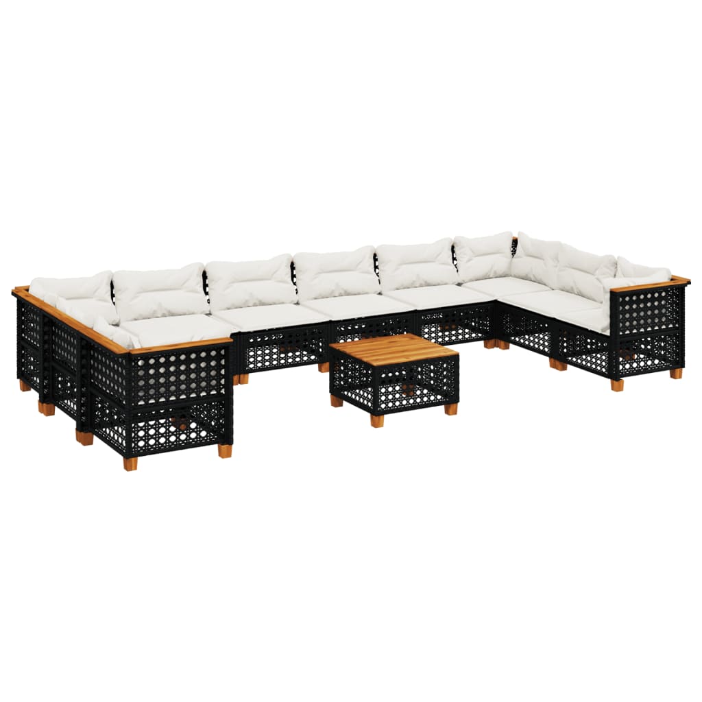 10-tlg. Garten-Sofagarnitur mit Kissen Beige Poly Rattan