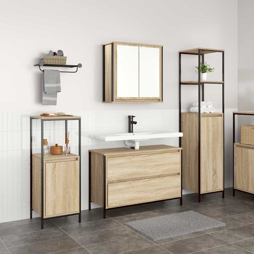 Badezimmermöbel-Set 3 pcs Schwarz Eichen-Optik Holzwerkstoff