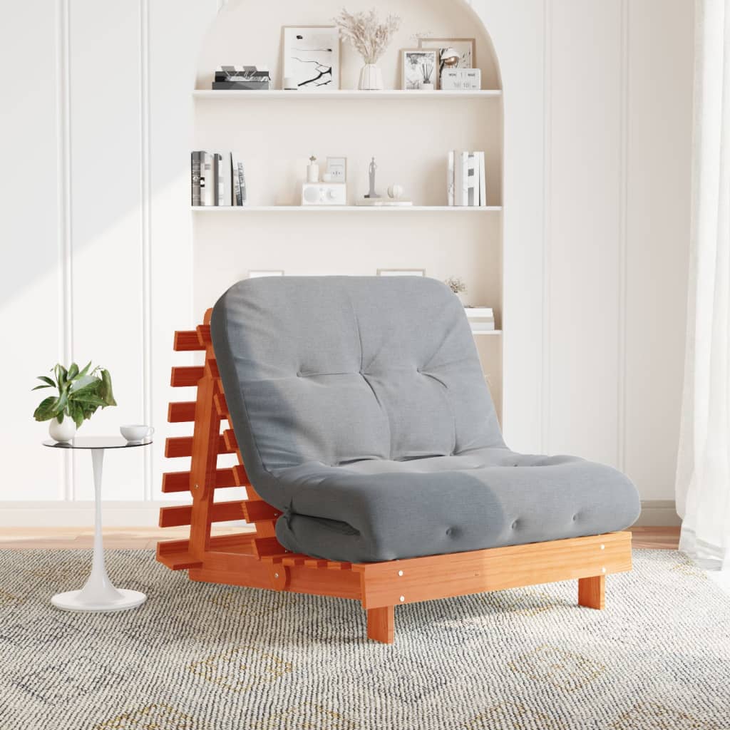 Futon Schlafsofa mit Matratze Braun 70x206x11 Massivholz Kiefer