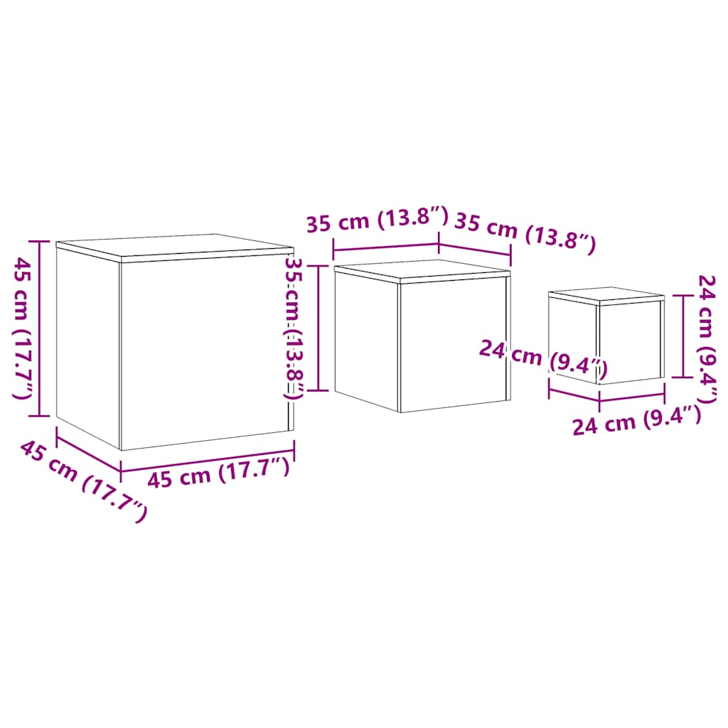 Beistelltische 3 Stk. Weiß Holzwerkstoff