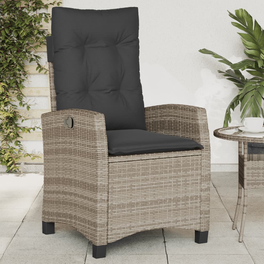 Gartensessel Verstellbar mit Kissen Schwarz Poly Rattan