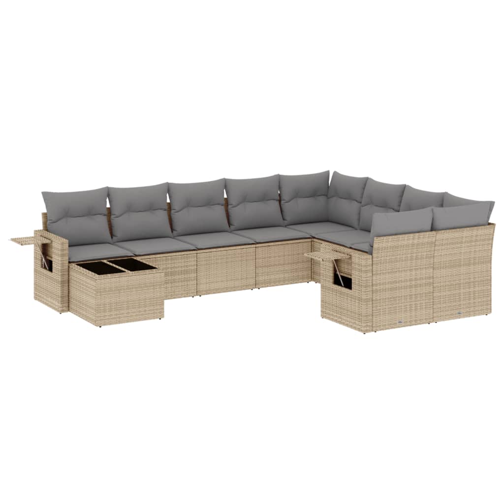 10-tlg. Garten-Sofagarnitur mit Kissen Schwarz Poly Rattan