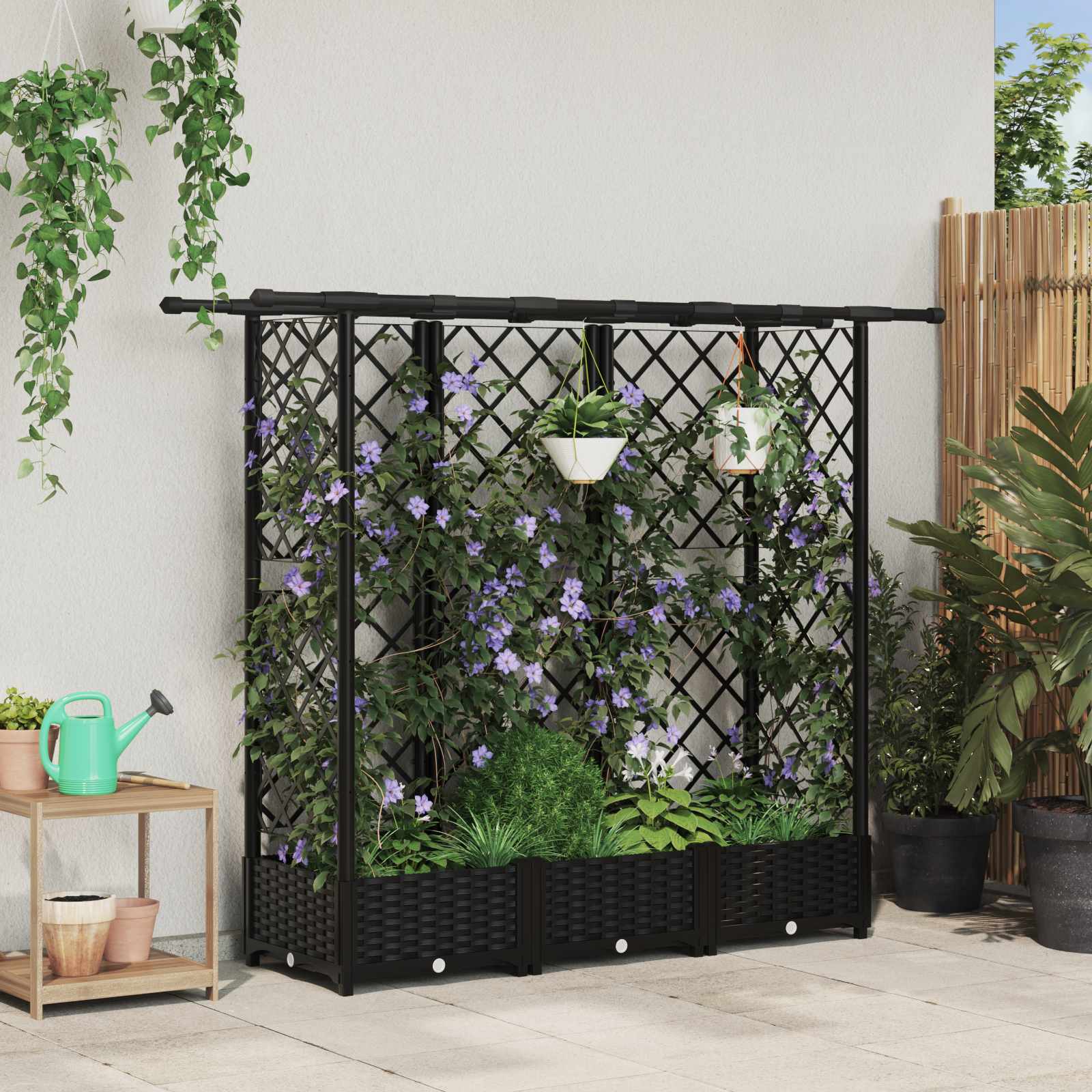 Hochbeet mit Rankgitter und Dach Braun 124 x 40 x 123 cm PP