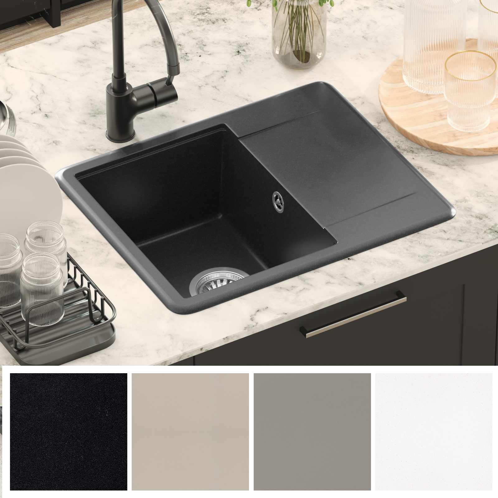 Waschbecken Schwarz 470 x 440 mm Granit