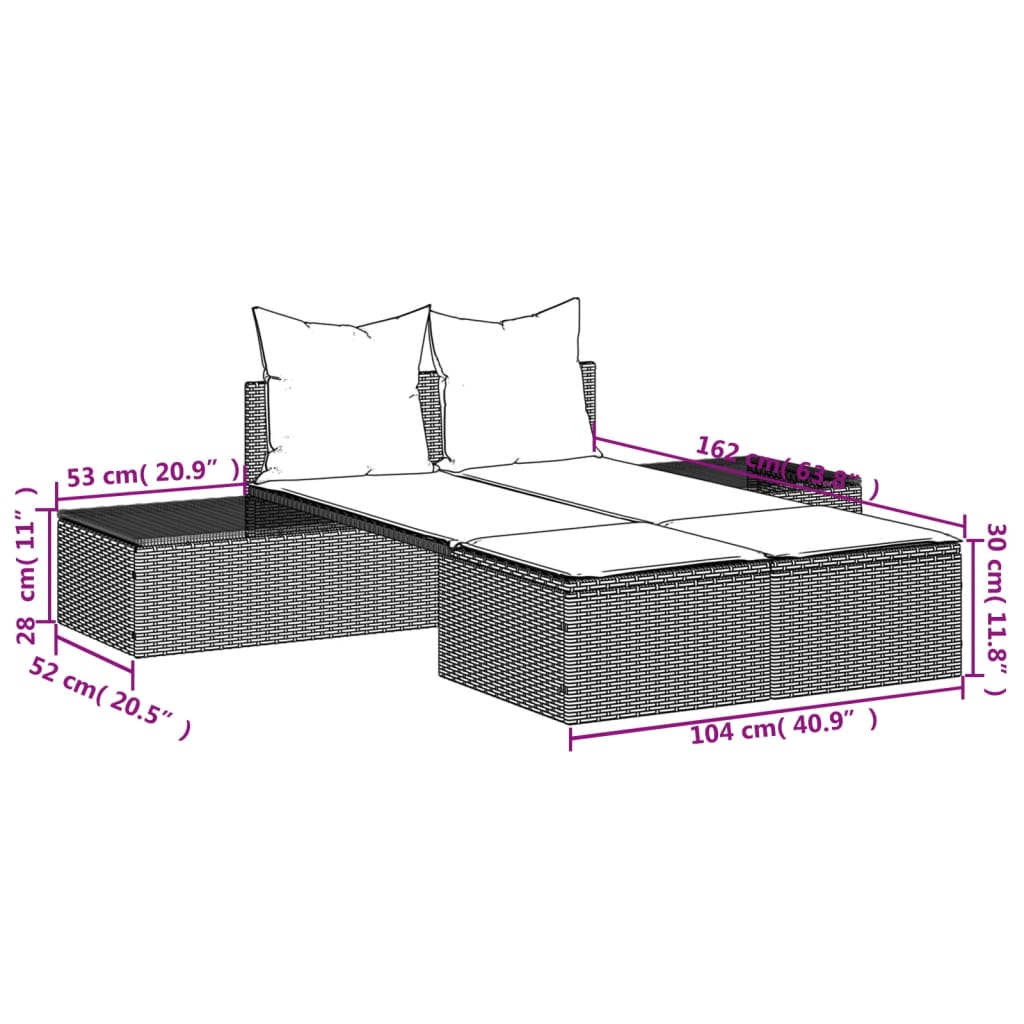 Doppel-Sonnenliege mit Auflagen Beige Poly Rattan