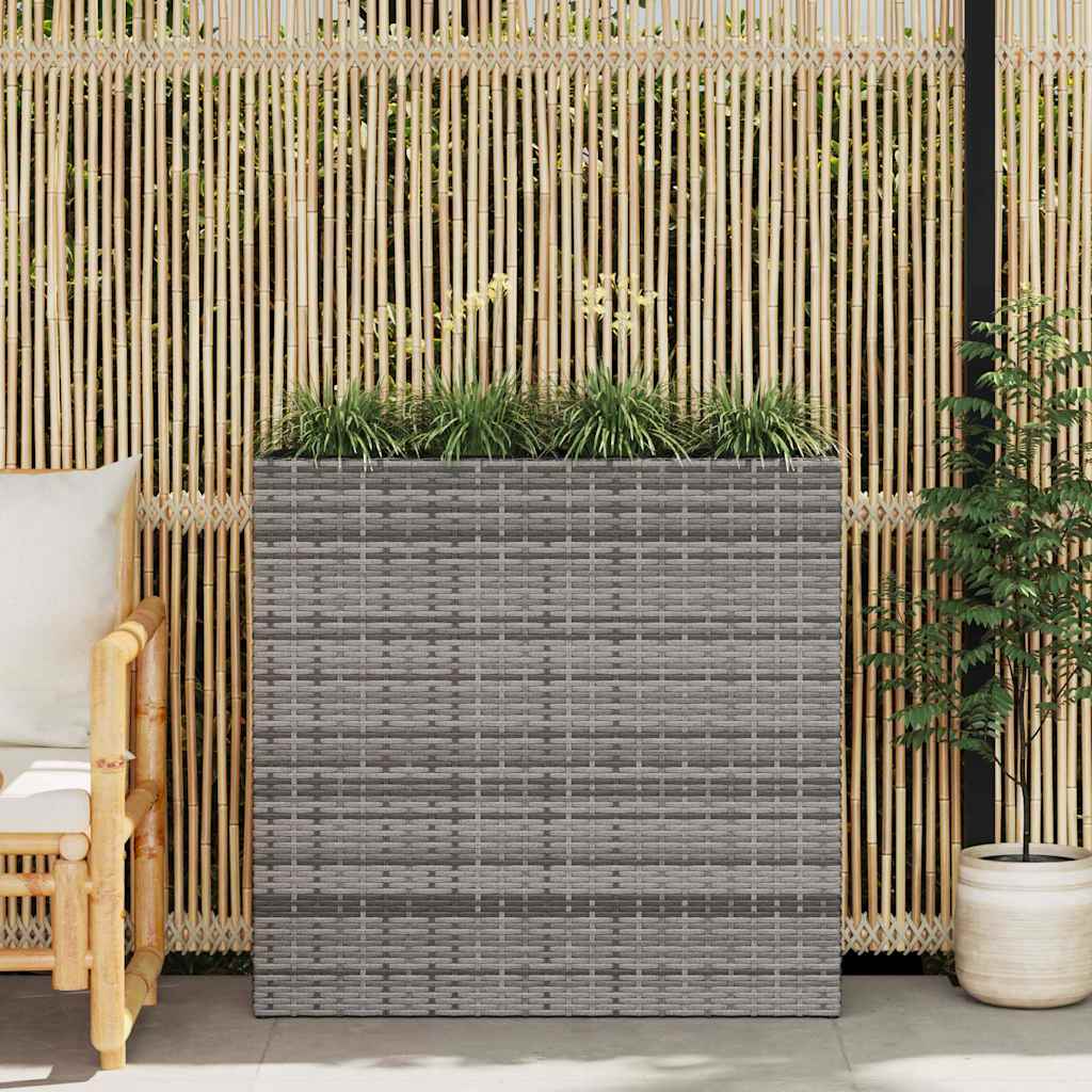 Garten-Hochbeet mit 4 Töpfen 2 Stk. Poly Rattan Grau