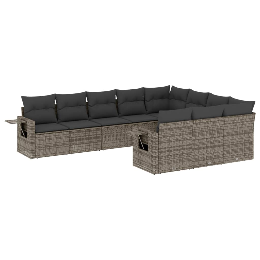 10-tlg. Garten-Sofagarnitur mit Kissen Schwarz Poly Rattan