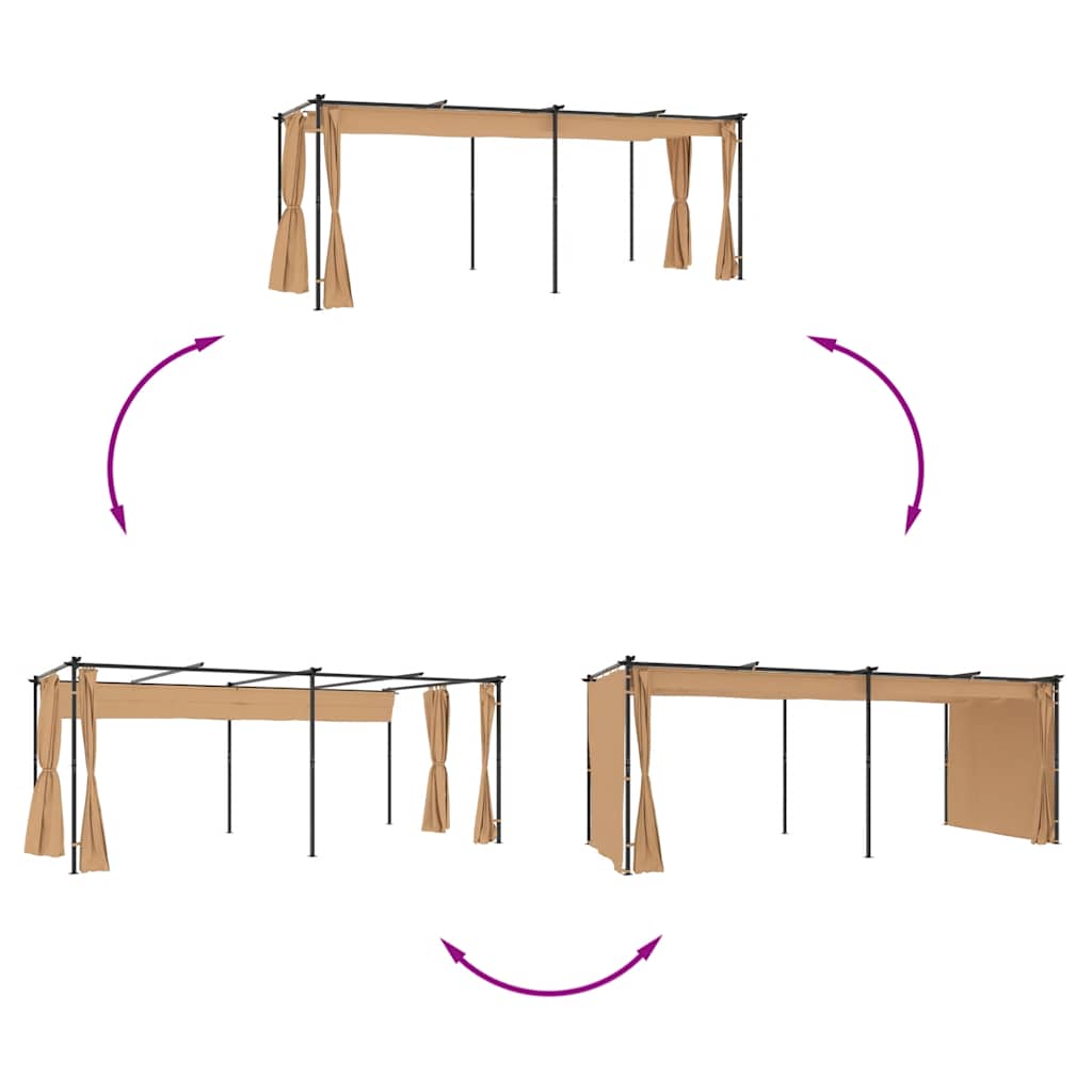 Pavillon mit Vorhängen 3x3 m Taupe Stahl