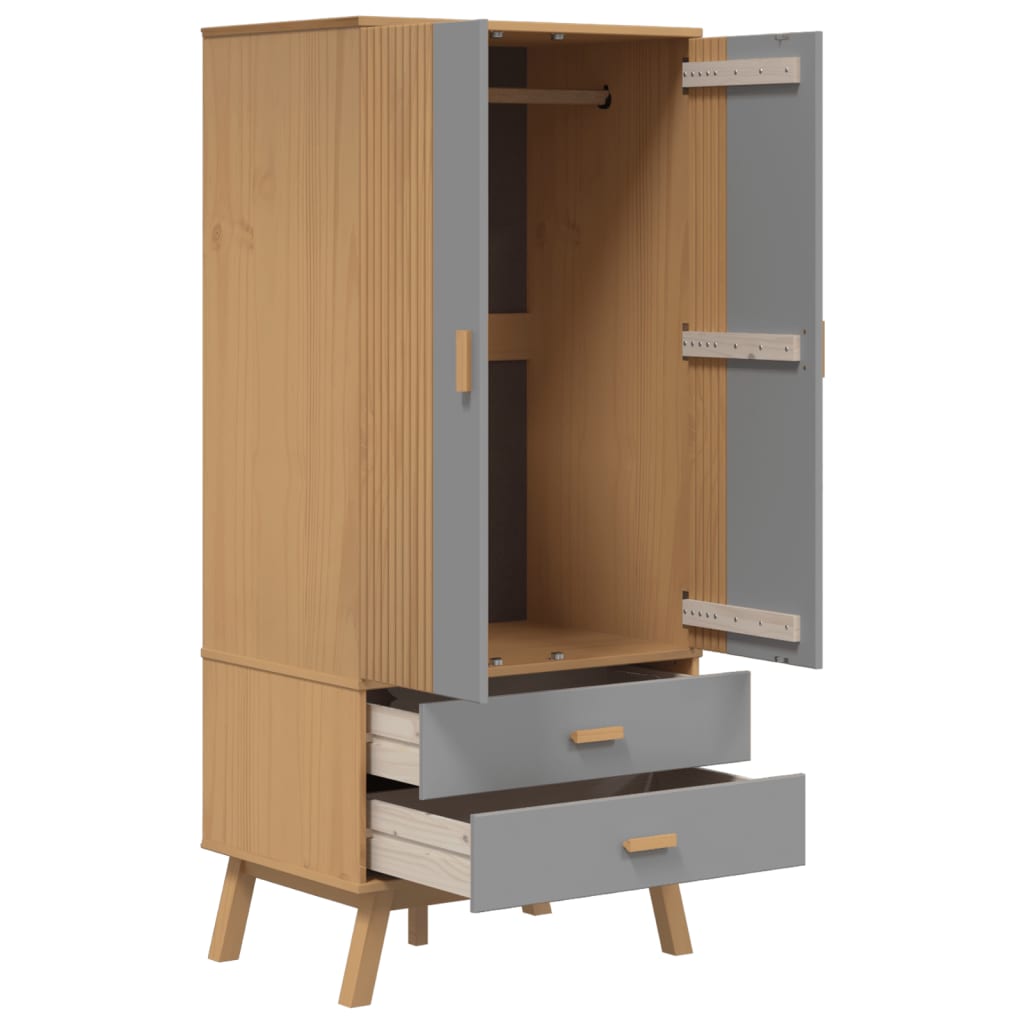 Kleiderschrank OLDEN Braun 76,5x53x172 cm Massivholz Kiefer