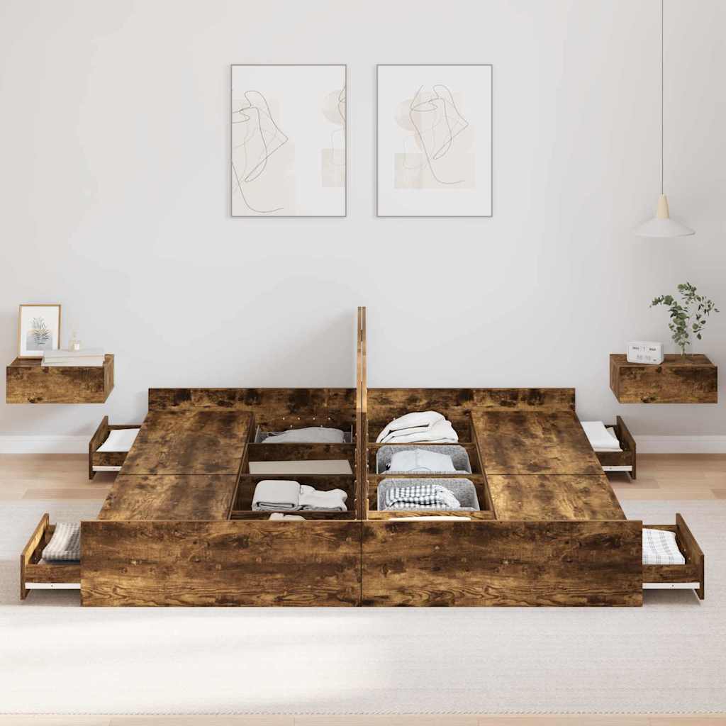 Aufbewahrungsbettgestell Weiß 200 x 200 cm Holzwerkstoff