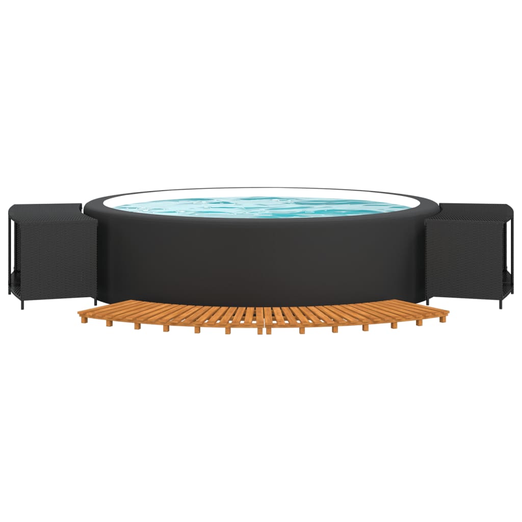 Whirlpool-Umrandung Grau Poly Rattan und Massivholz Akazie