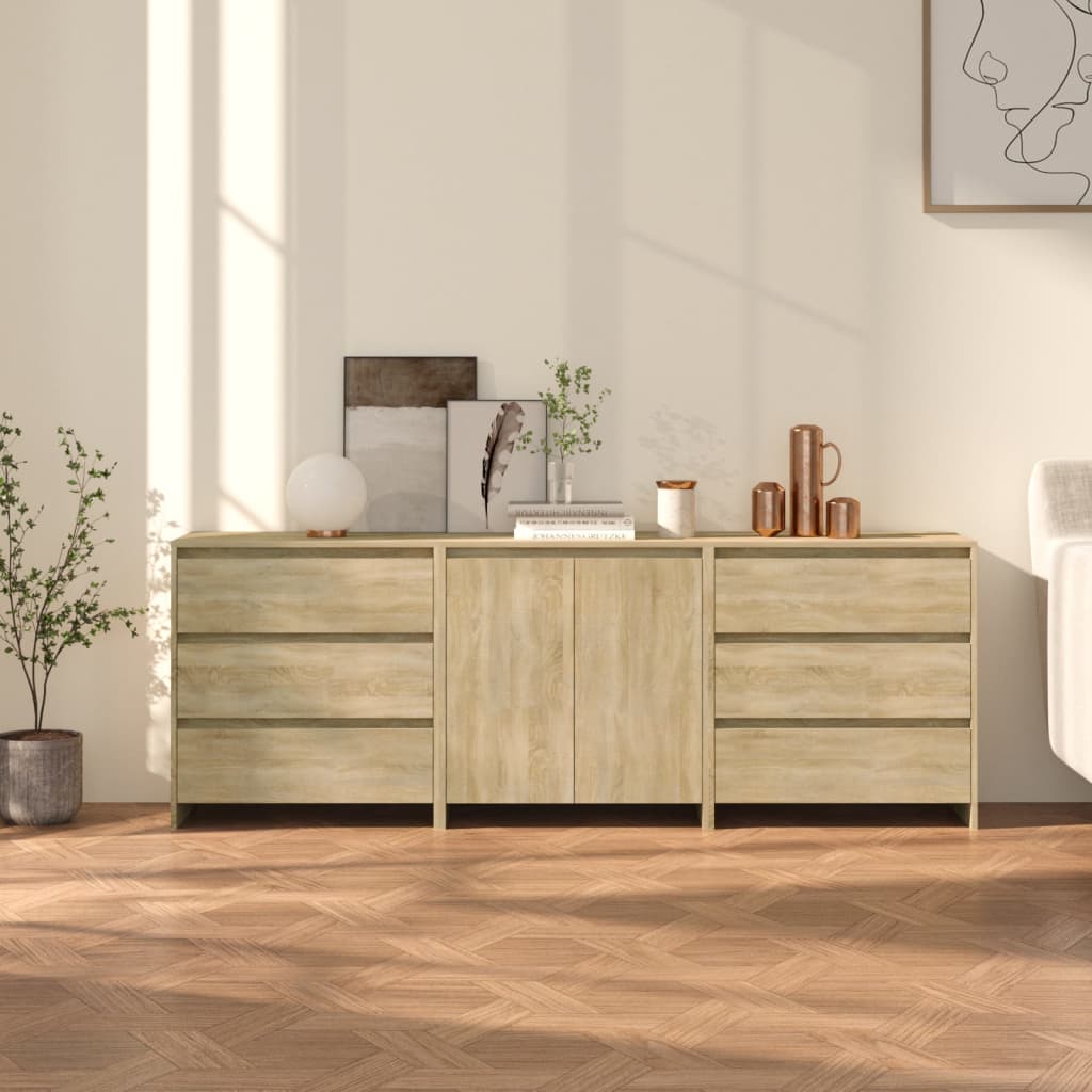 3-tlg. Sideboard Weiß Holzwerkstoff