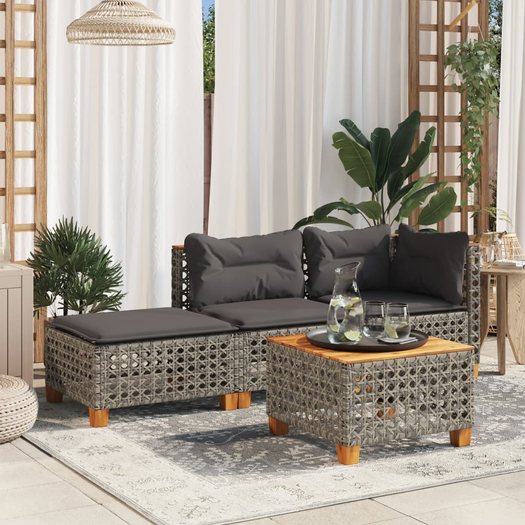 Gartenhocker mit Kissen Schwarz 63,5x56x32 cm Poly Rattan