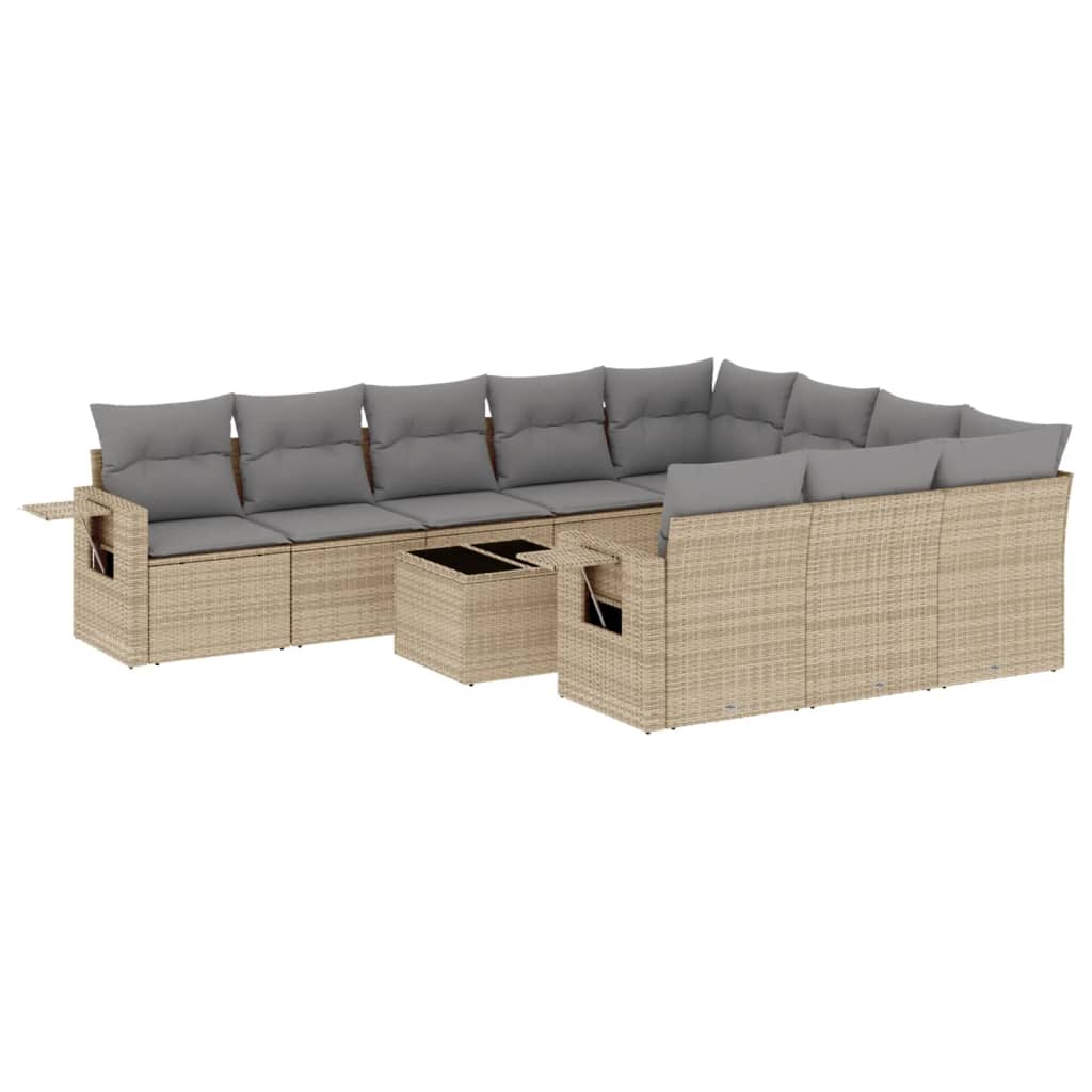 10-tlg. Garten-Sofagarnitur mit Kissen Schwarz Poly Rattan
