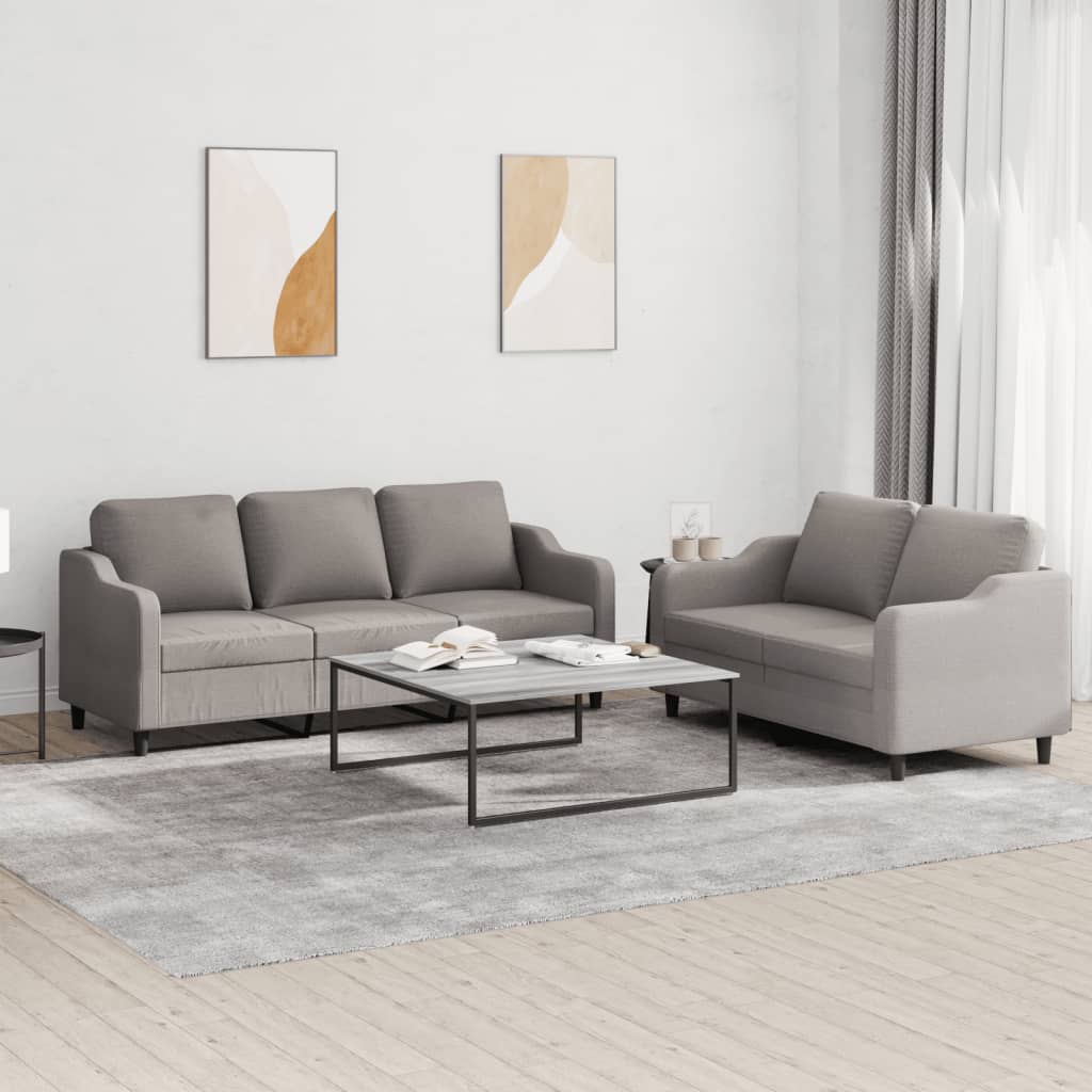 3-tlg. Sofagarnitur mit Kissen Braun Stoff