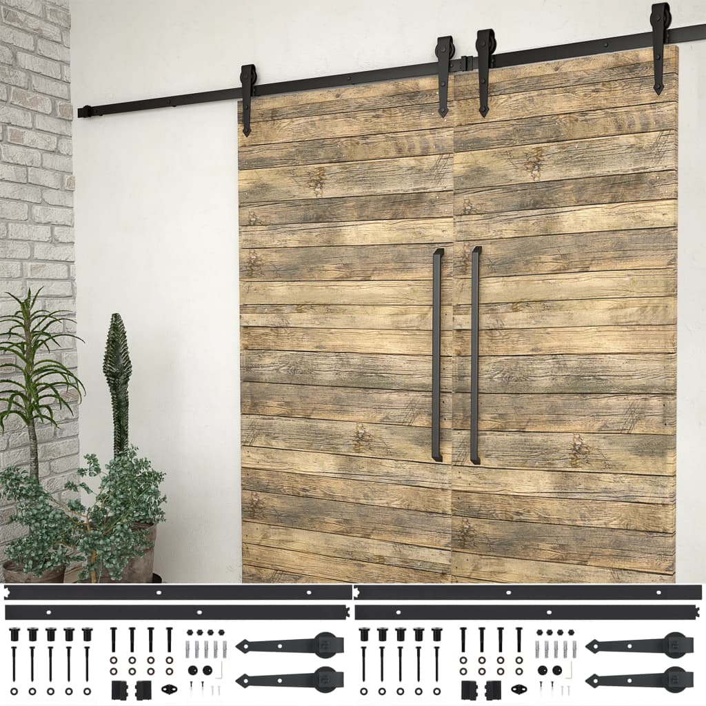 Schiebetürbeschlag-Set 183 cm Stahl Schwarz