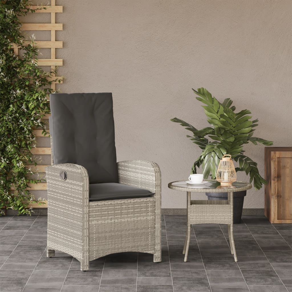 Gartensessel Verstellbar mit Kissen Schwarz Poly Rattan