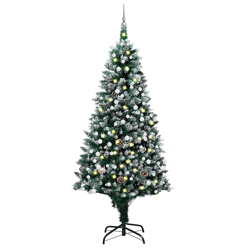Künstlicher Weihnachtsbaum mit LEDs Kugeln Zapfen 150 cm