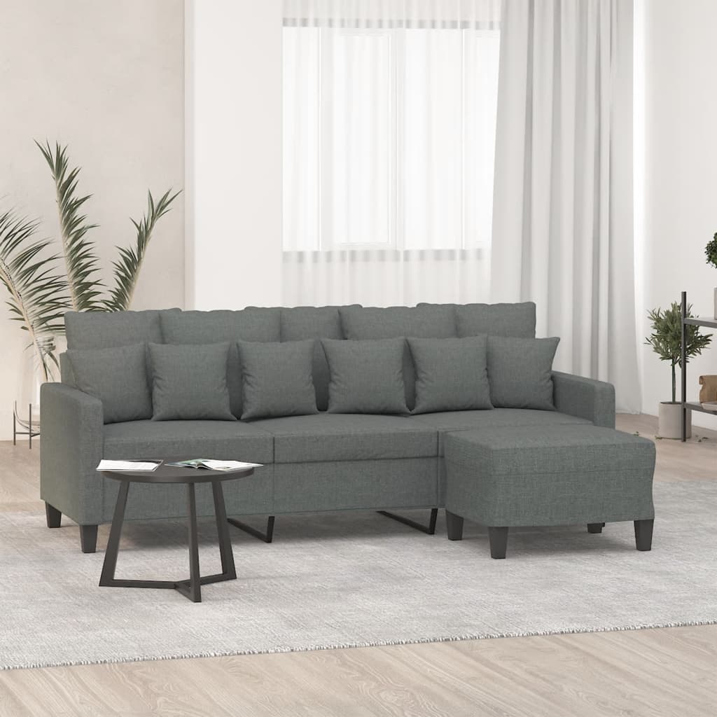 3-Sitzer-Sofa mit Hocker Creme 180 cm Stoff