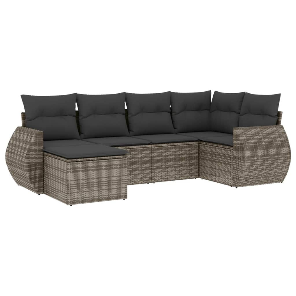6-tlg. Garten-Sofagarnitur mit Kissen Schwarz Poly Rattan
