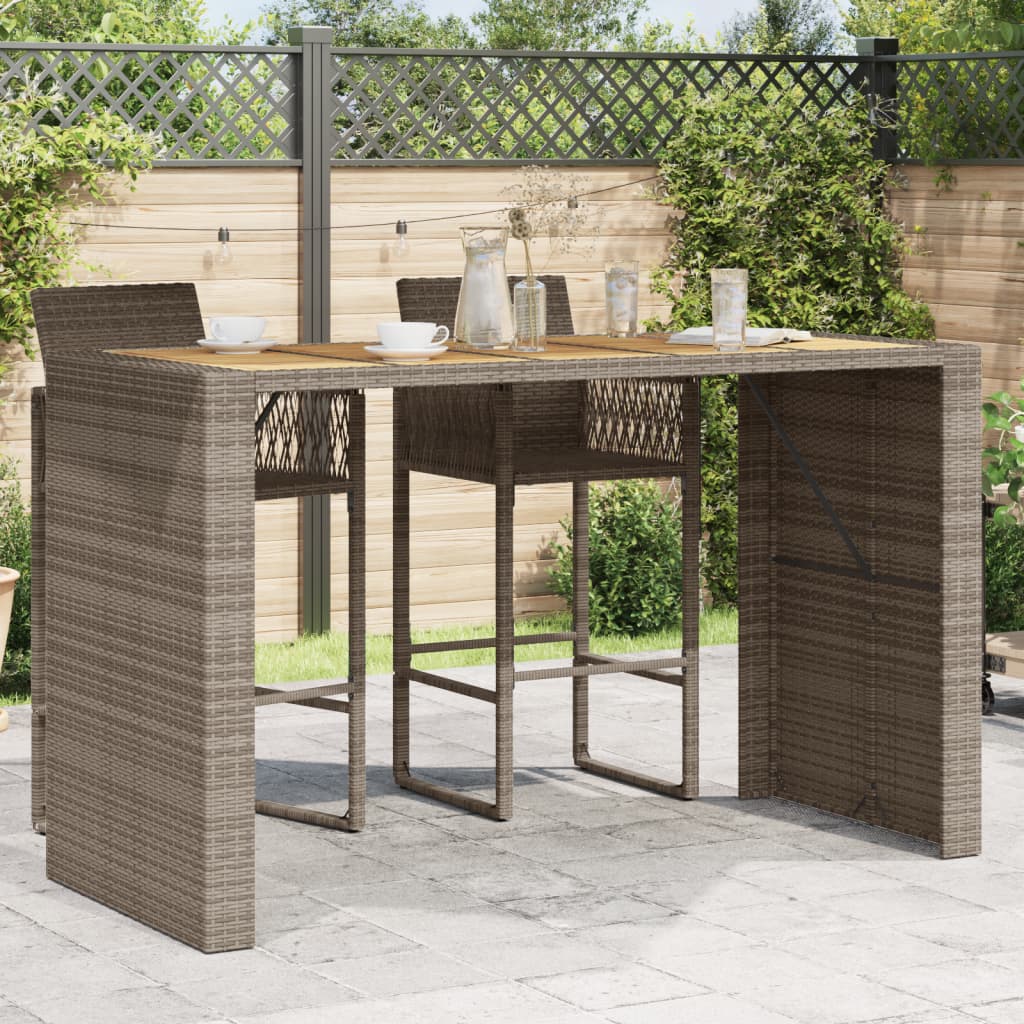 Garten-Bartisch mit Holzplatte Schwarz 105x80x110 cm Polyrattan
