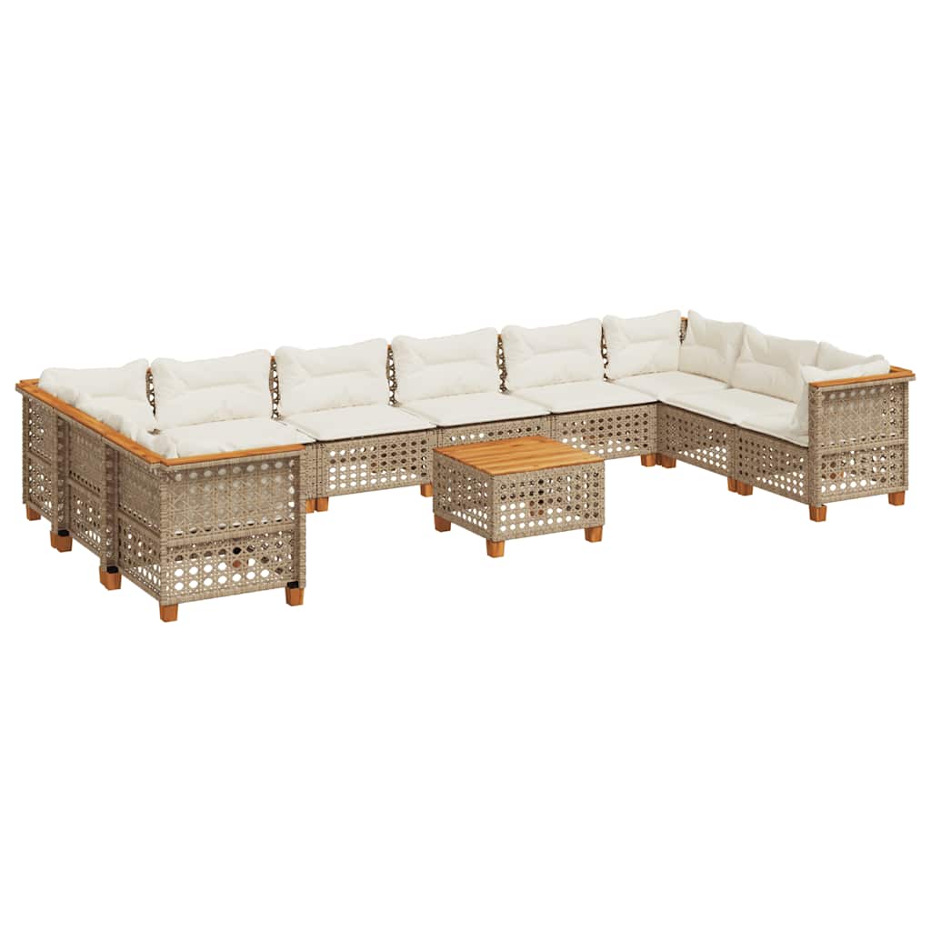 10-tlg. Garten-Sofagarnitur mit Kissen Beige Poly Rattan