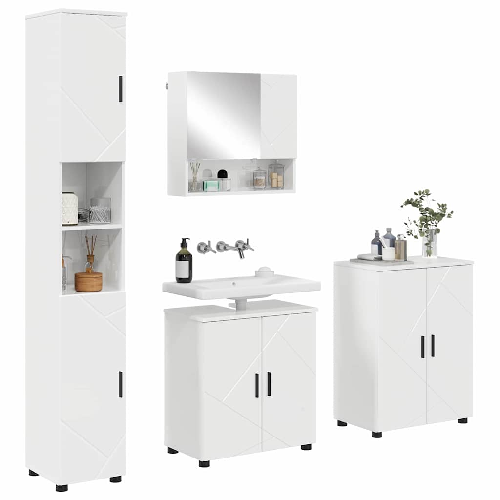 Badezimmermöbel-Set mit Tür 4 pcs Weiß Holzwerkstoff & Metall