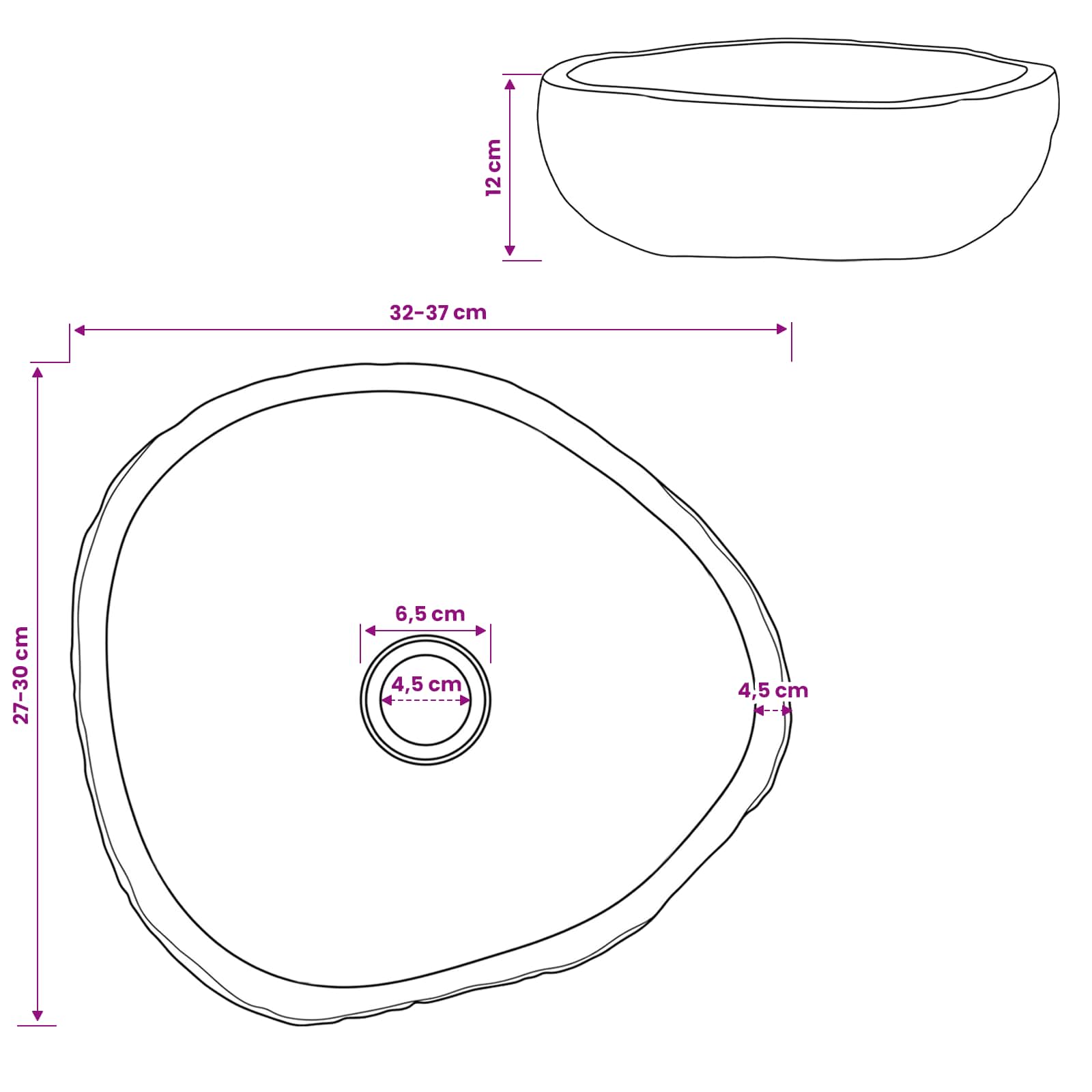 Waschbecken Flussstein Oval (37-46)x(29-36) cm