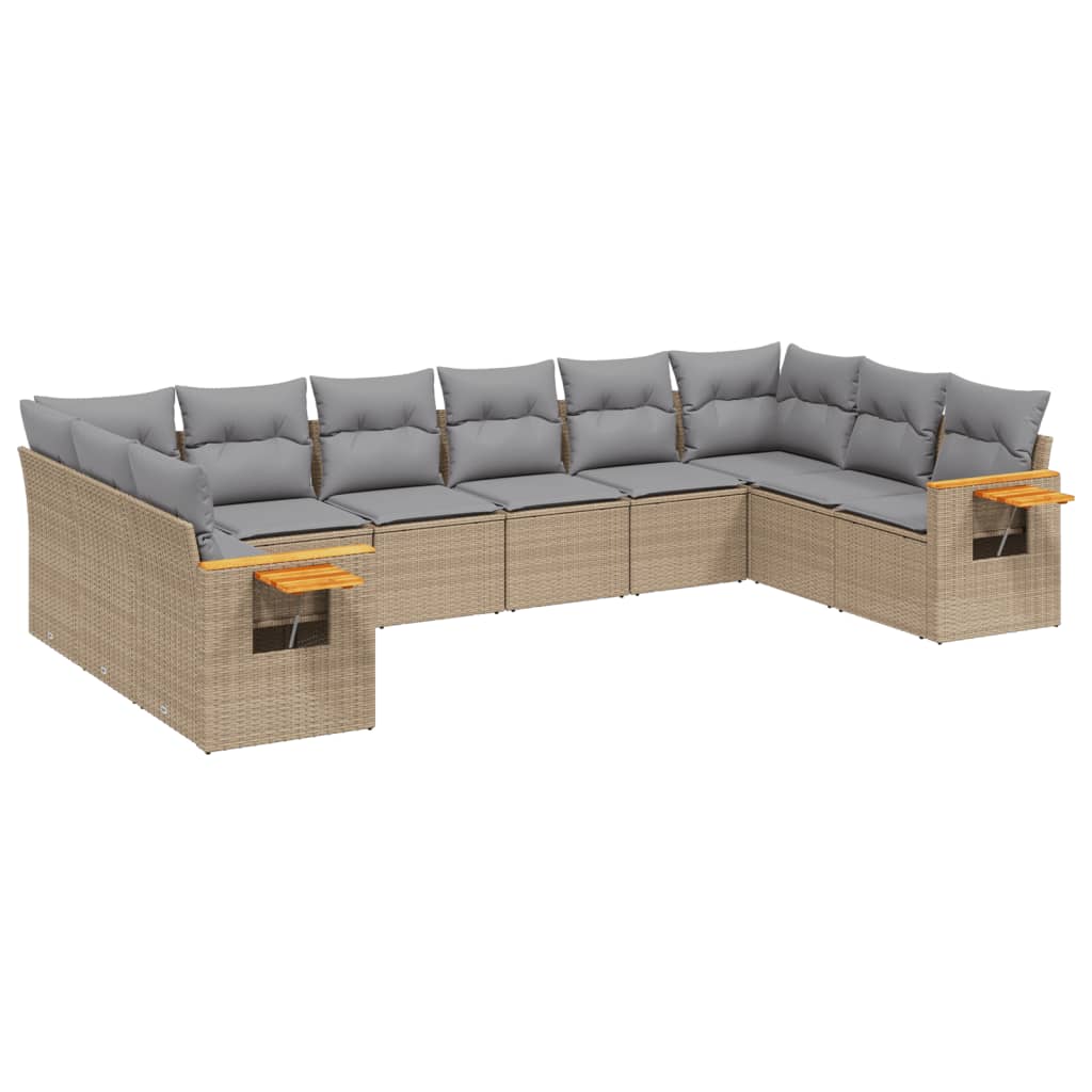 10-tlg. Garten-Sofagarnitur mit Kissen Schwarz Poly Rattan