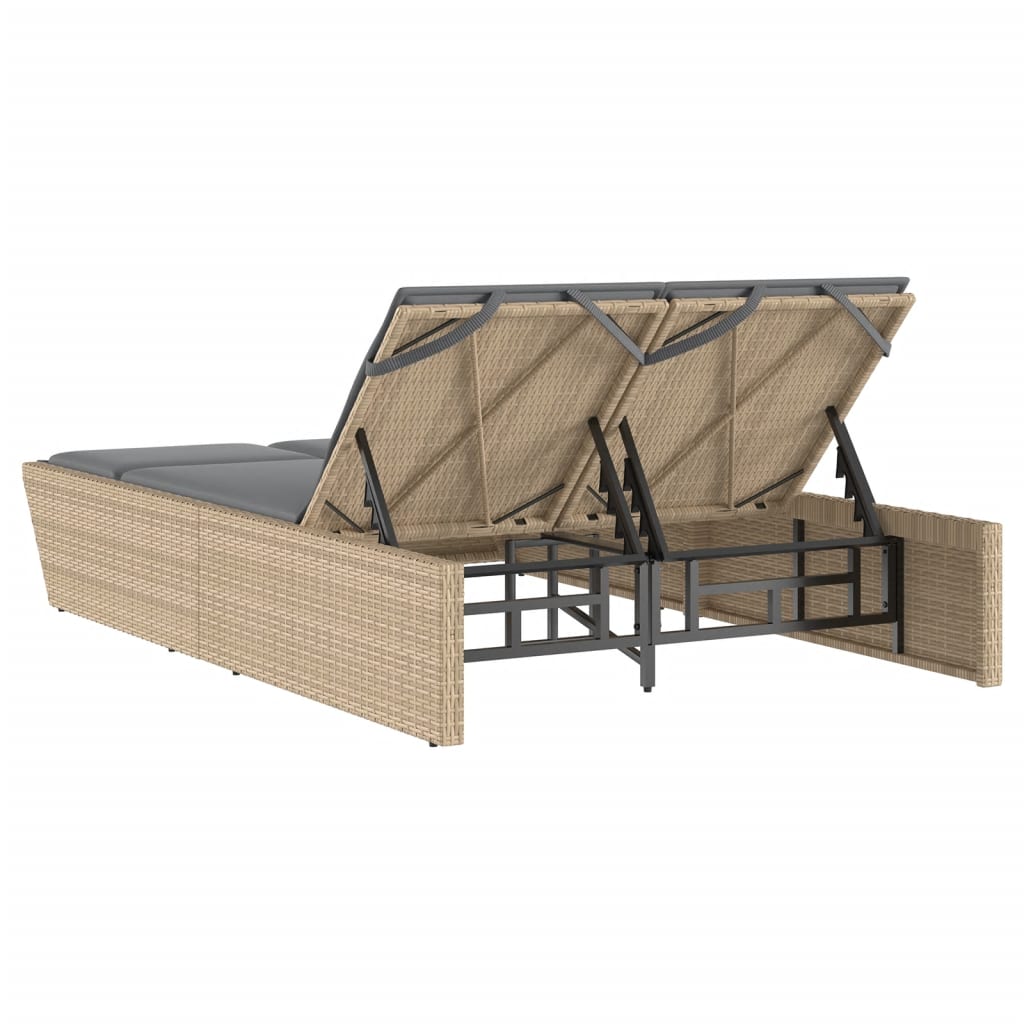 Doppel-Sonnenliege mit Kissen Schwarz Poly Rattan