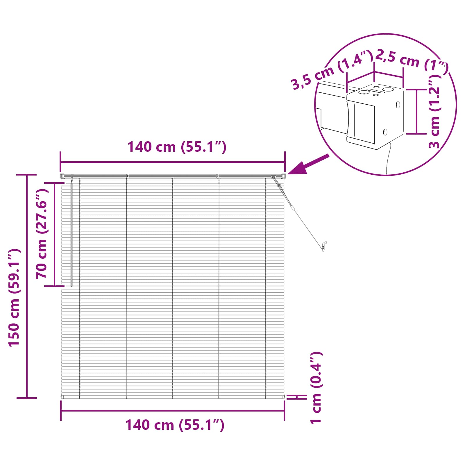 Jalousie Silber Grau 150 x 40 cm 25 mm PVC