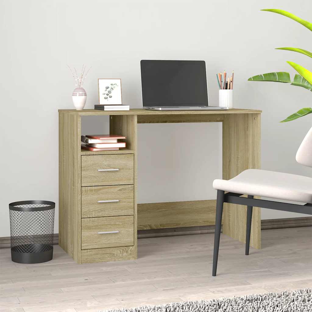 Schreibtisch mit Schubladen Weiß 102x50x76 cm Holzwerkstoff