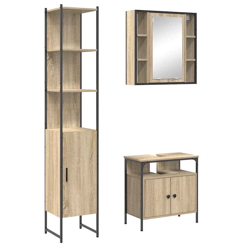 3-tlg. Badmöbel-Set Schwarz Holzwerkstoff