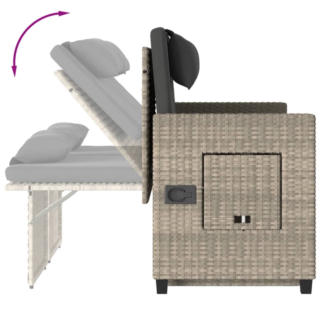 Gartenbank Verstellbar mit Kissen Schwarz Poly Rattan