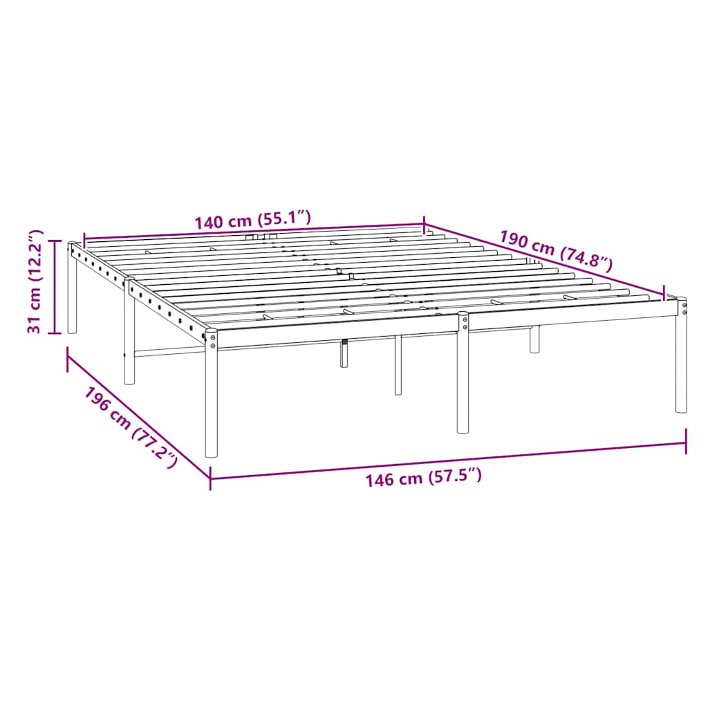 Bettgestell Metall Schwarz 75x190 cm
