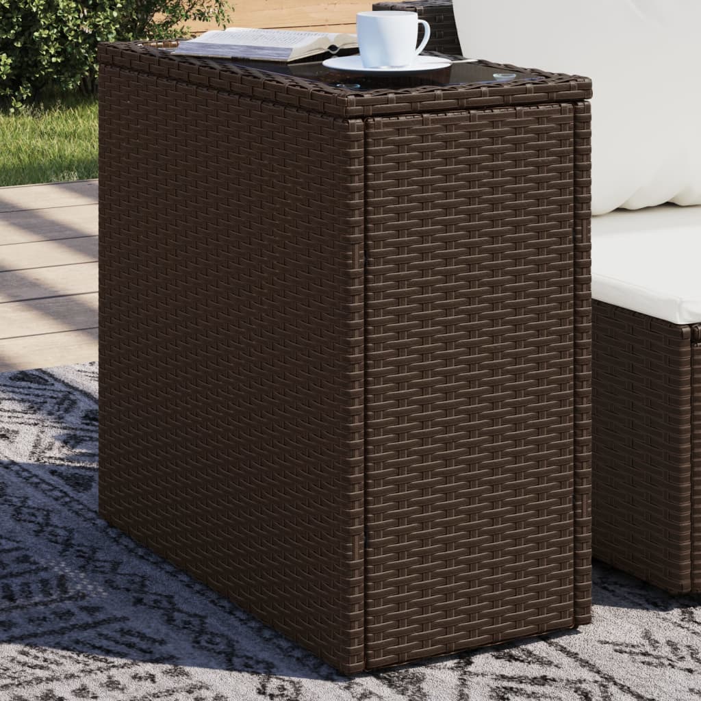 Garten-Beistelltisch mit Glasplatte Schwarz 58x27,5x55cm Rattan