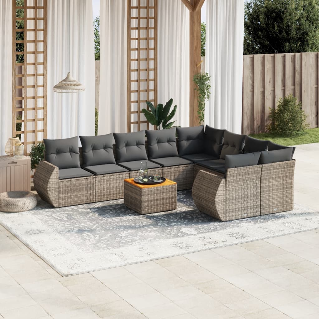 10-tlg. Garten-Sofagarnitur mit Kissen Schwarz Poly Rattan