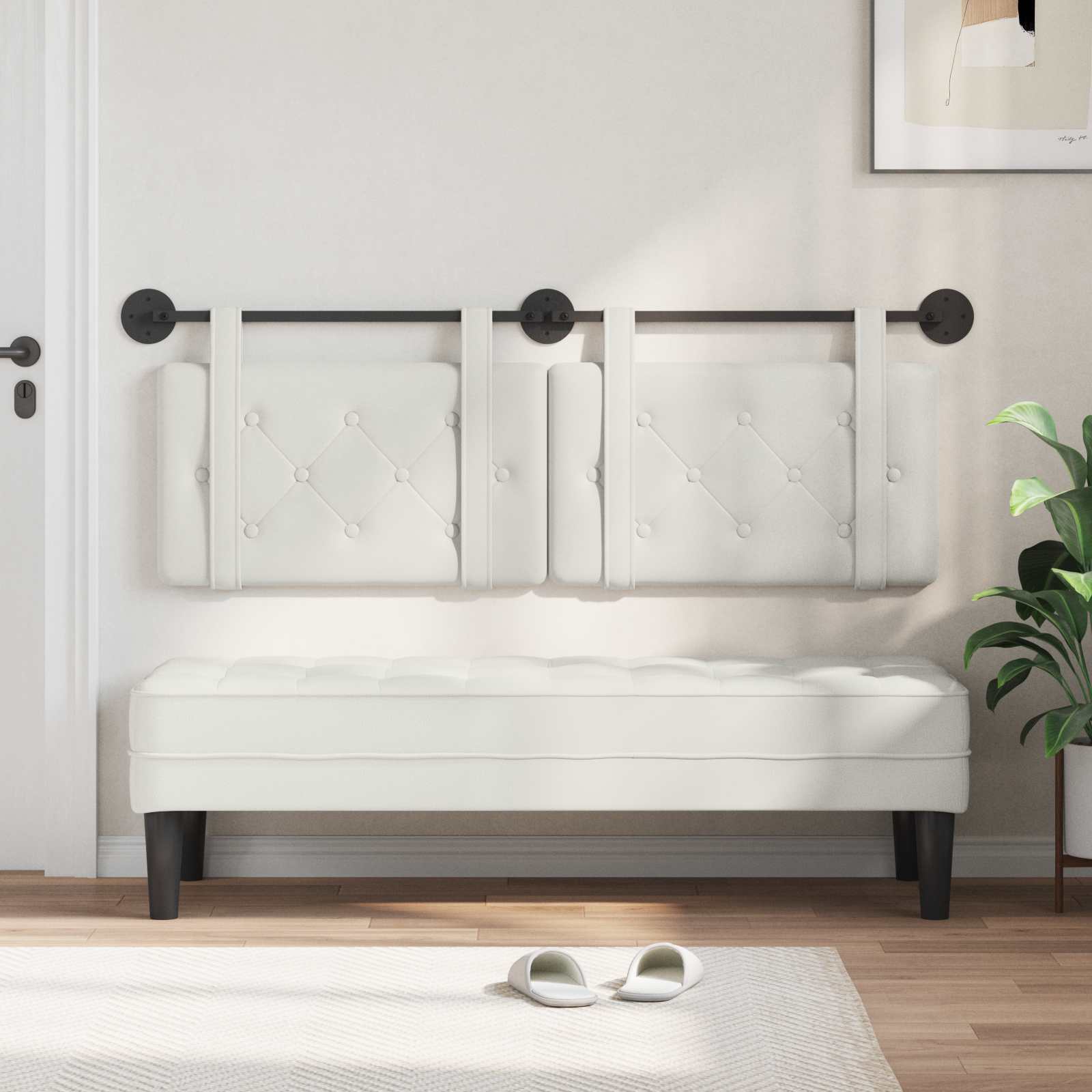 Hängendes Kopfteil Mit LED Licht Creme Kunstleder