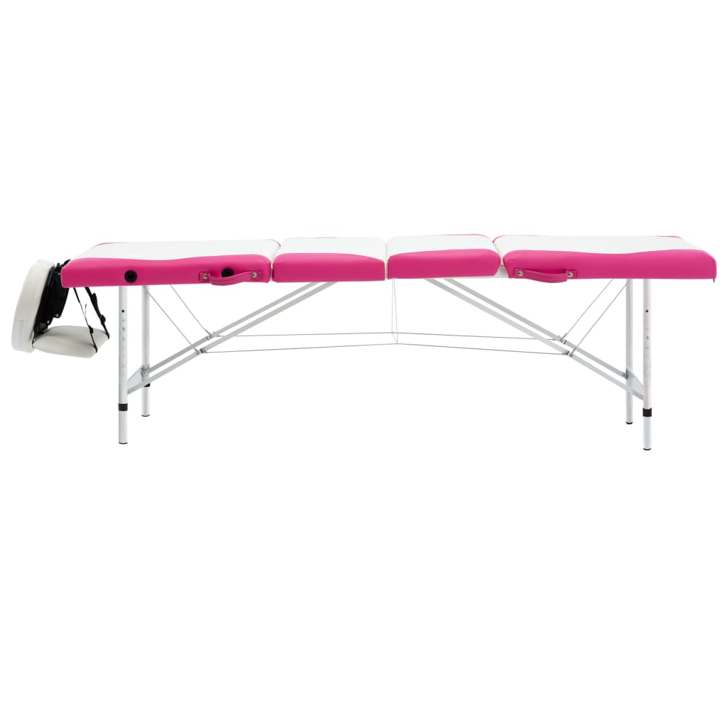 Massageliege Klappbar 4-Zonen Aluminiumgestell Schwarz und Rosa