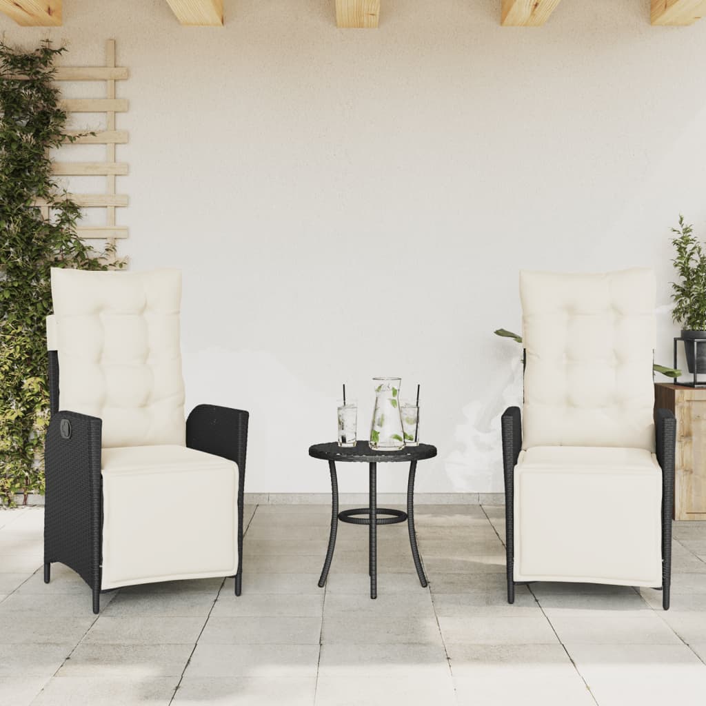 Gartensessel Verstellbar mit Kissen Schwarz Poly Rattan
