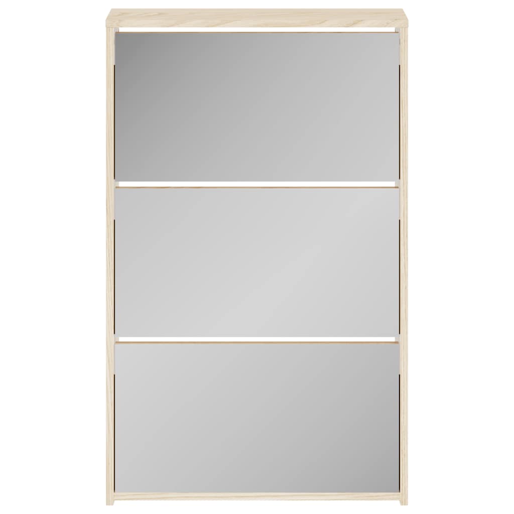 Schuhschrank mit 2 Fächern Spiegel Eiche-Optik 63x17x67 cm