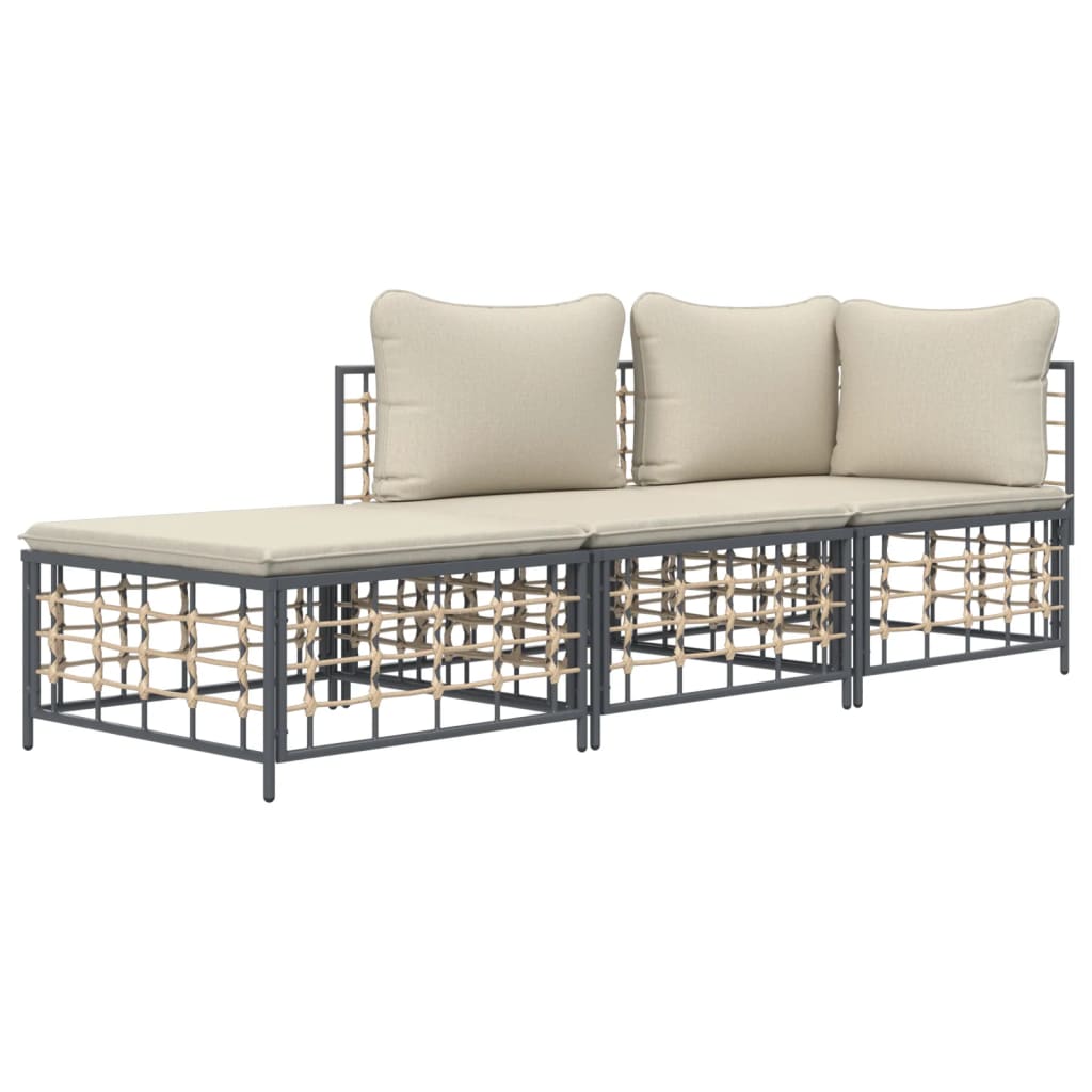 5-tlg. Garten-Lounge-Set mit Kissen Anthrazit Poly Rattan