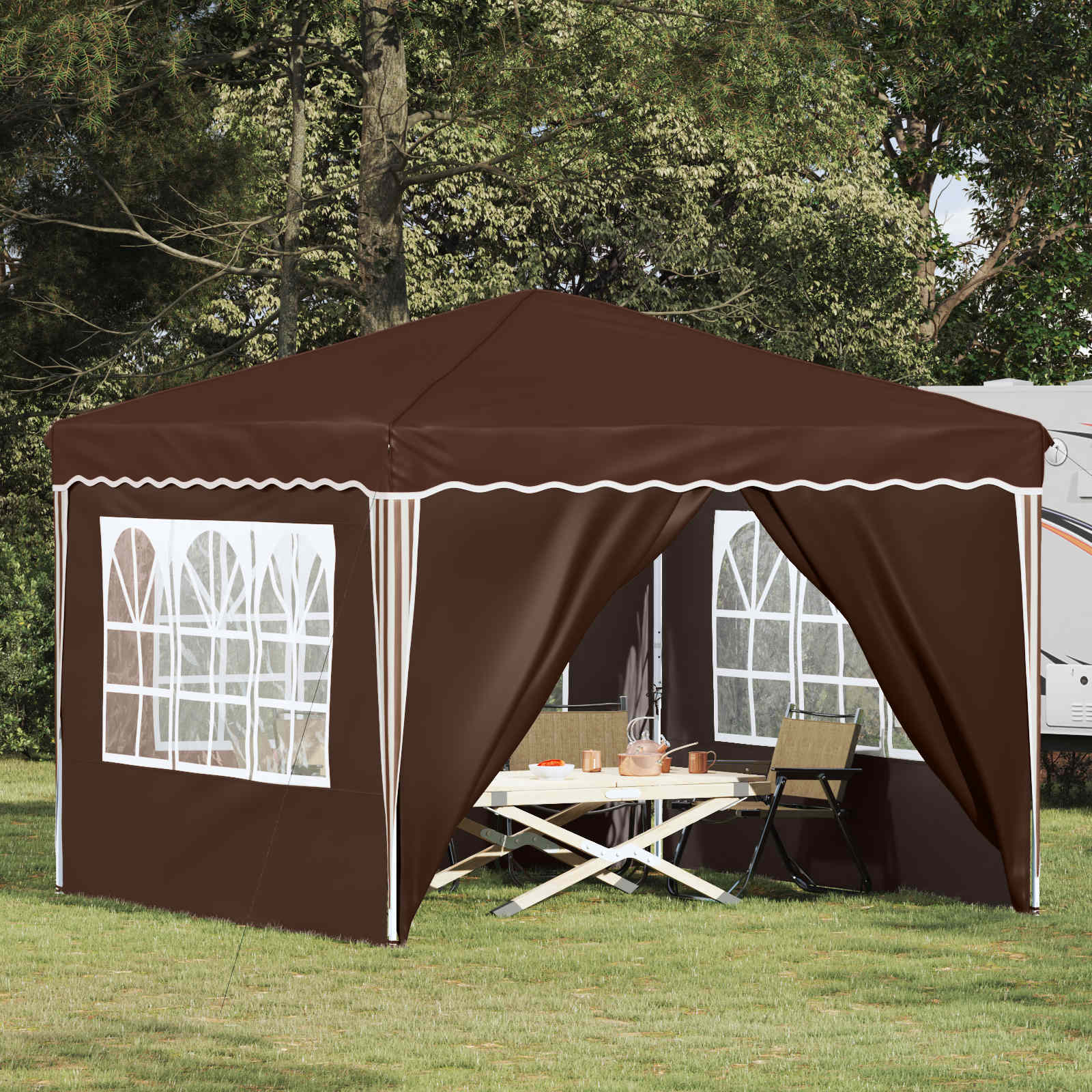 Pop-up Partyzelt 288 x 288 x 245 cm Creme Oxford-Stoff