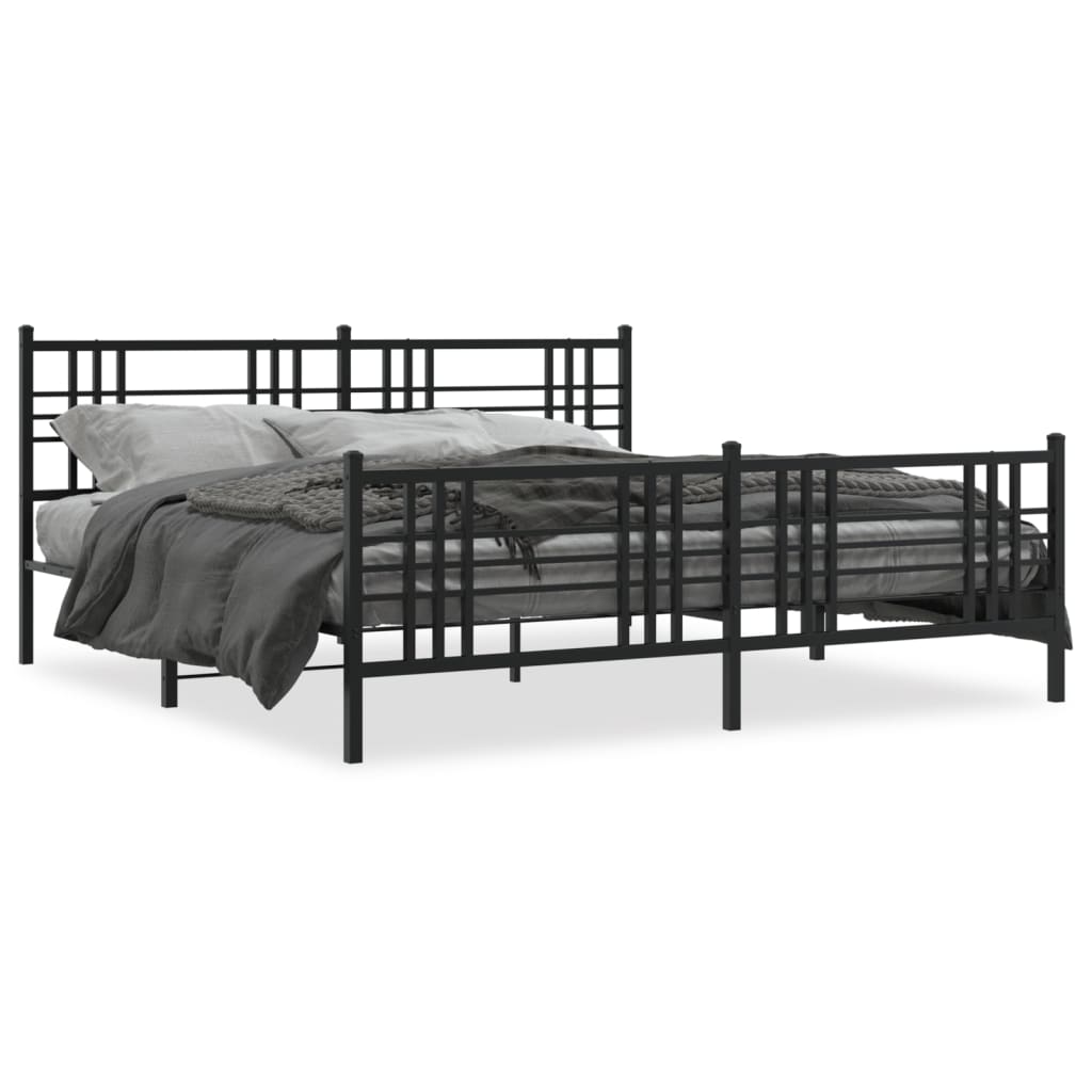 Bettgestell mit Kopf- und Fußteil Metall Schwarz 90x200 cm