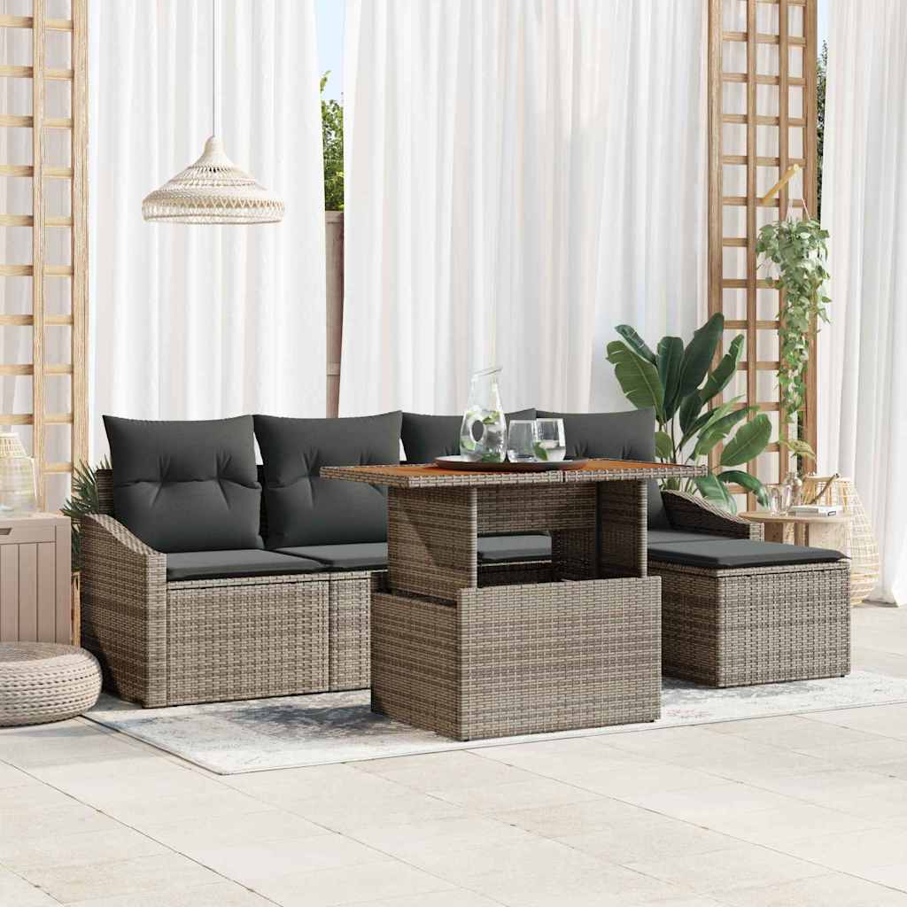 Garten Essgruppe mit Kissen 6 pcs Schwarz und Creme