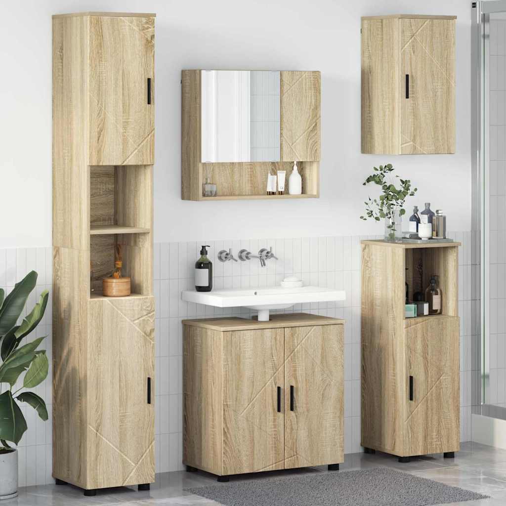 Badezimmermöbel-Set mit Tür 5 pcs Weiß Holzwerkstoff & Metall