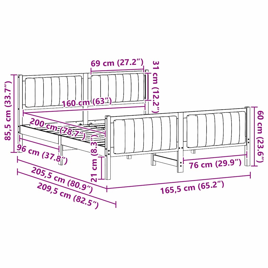 Bettgestell Braun und hellgrau 200 x 200 cm Massivholz Kiefer