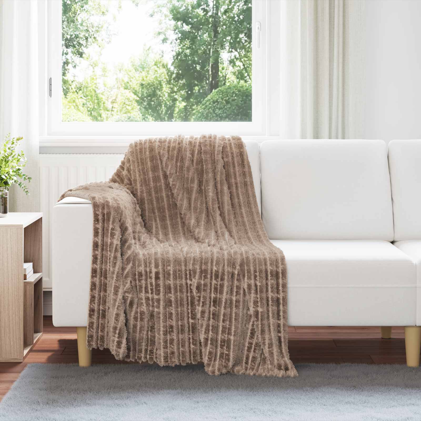 Überwurfdecke Beige 150 x 130 cm Fleece