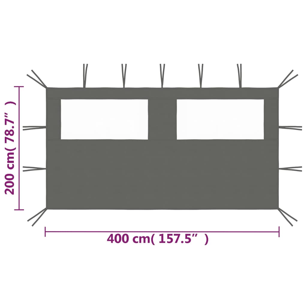 Pavillon-Seitenwand mit Fenstern 6x2 m Creme